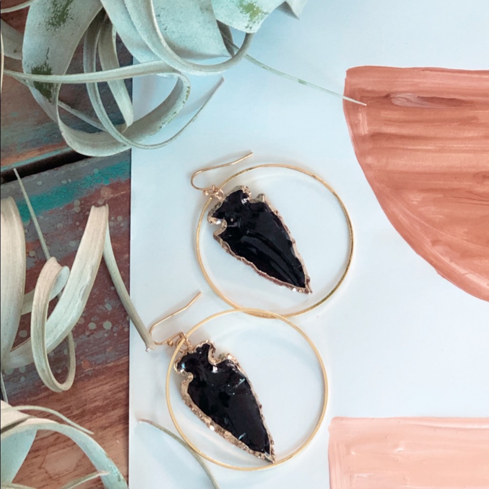 New Arrowhead Black and gold hoop earrings